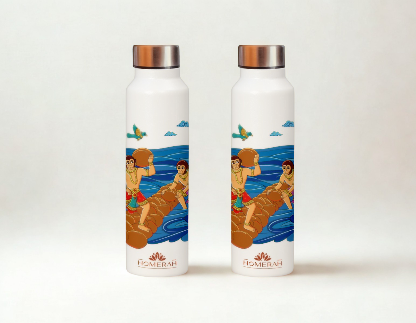 Homerah Epic Collection in Tanjore Ram Setu Gift Box - Set of 2 - Designer Stainless Steel Bottles x2