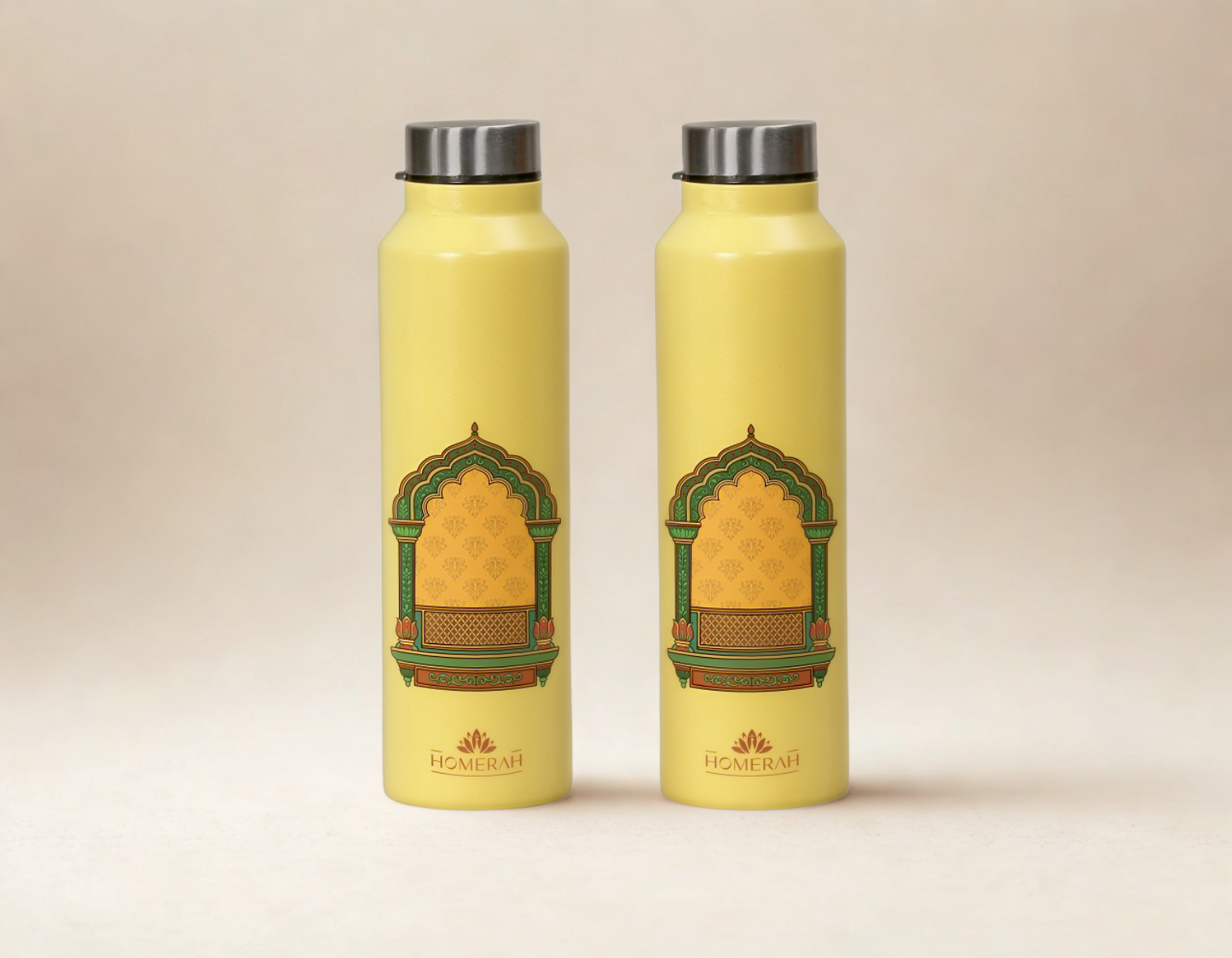 Homerah Regal Collection in Jharokha Gift Box - Set of 2 - Designer Stainless Steel Bottles x2