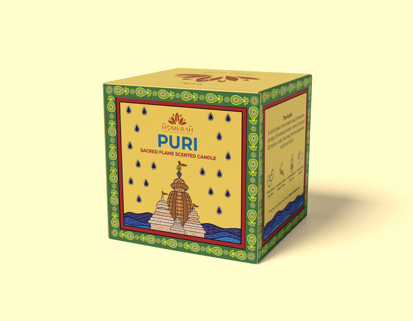 Homerah Premium Scented Soy Wax Jar Candle - Puri Sacred Flame (150gm / 25 Hours Burn Time)