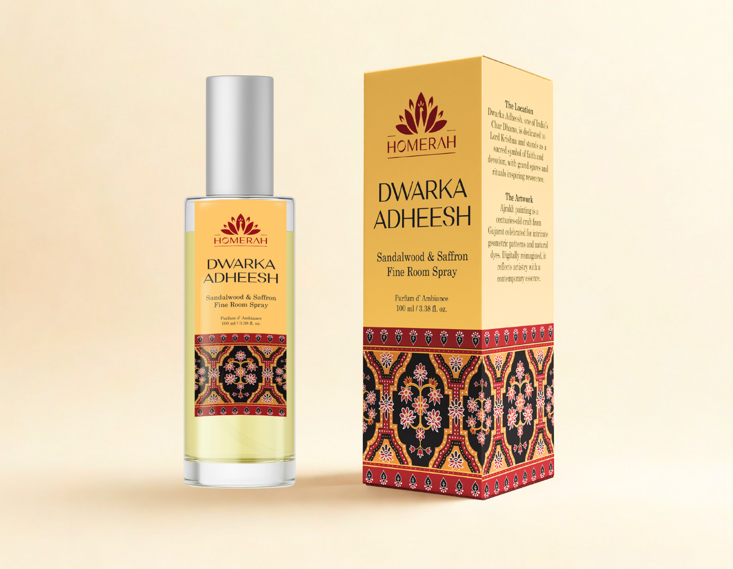 Homerah Luxury Room Spray (Parfum d' Ambiance) - Dwarka Adheesh - Sandalwood & Saffron (100ml)