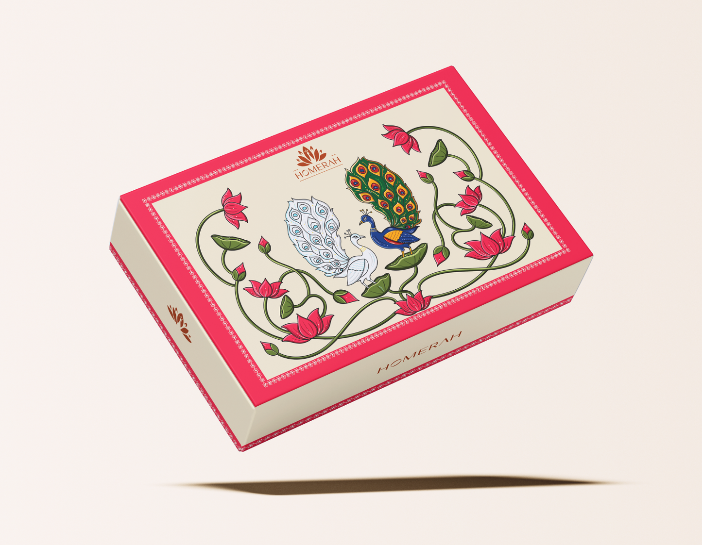 Homerah Pichwai Peacock Gift Box - Set of 2 Scented Soy Wax Luxury Candles - SATTVA (Lemongrass) x2