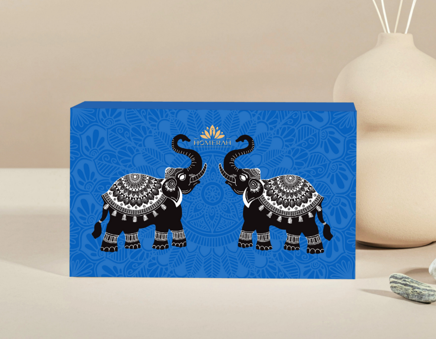 Homerah Mandala Elephant Turtle Gift Box - Set of 2 Scented Soy Wax Luxury Candles - ANANDA (Honey & Rose) x2