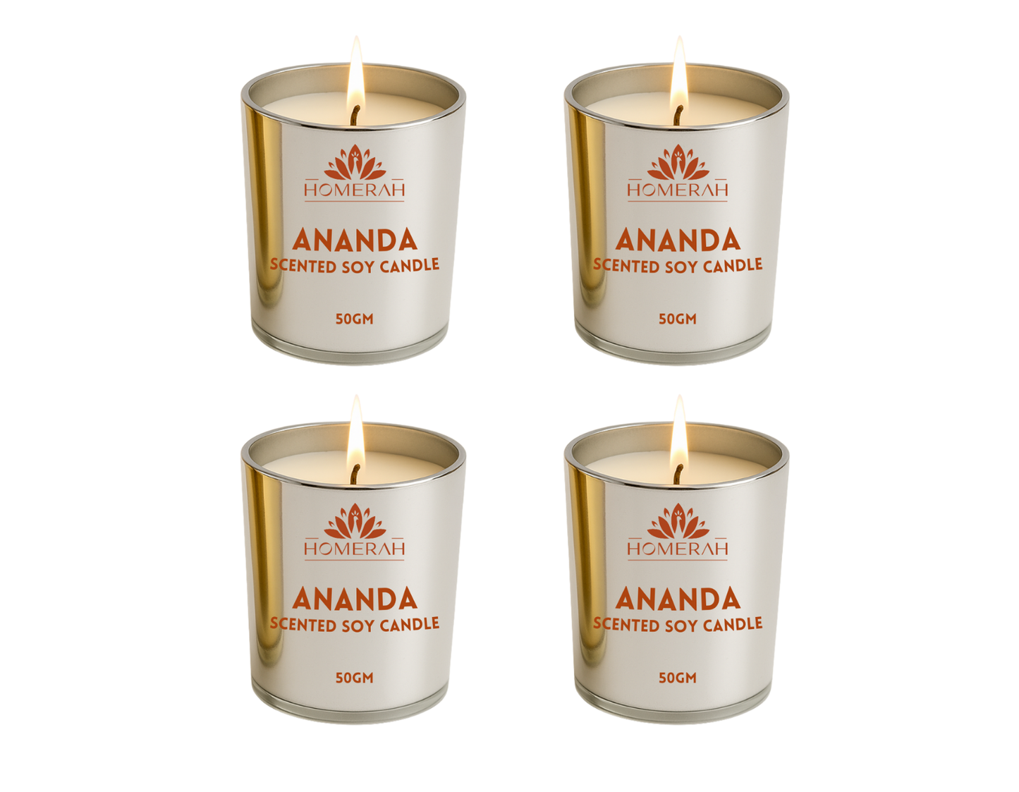 Homerah Light & Legacy Collection In Kalamkari Sea Trade Gift Box - Set of 4 Scented Soy Wax Luxury Candles - ANANDA (Honey & Rose) x4