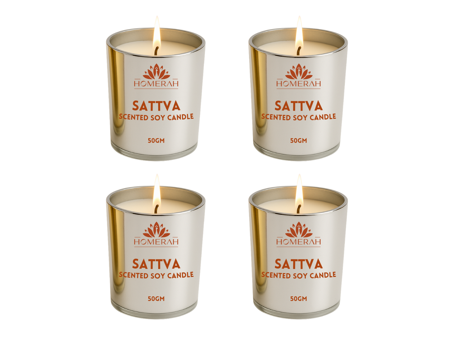 Homerah Light & Legacy Collection In Kalamkari Sea Trade Gift Box - Set of 4 Scented Soy Wax Luxury Candles - SATTVA (Lemongrass) x4