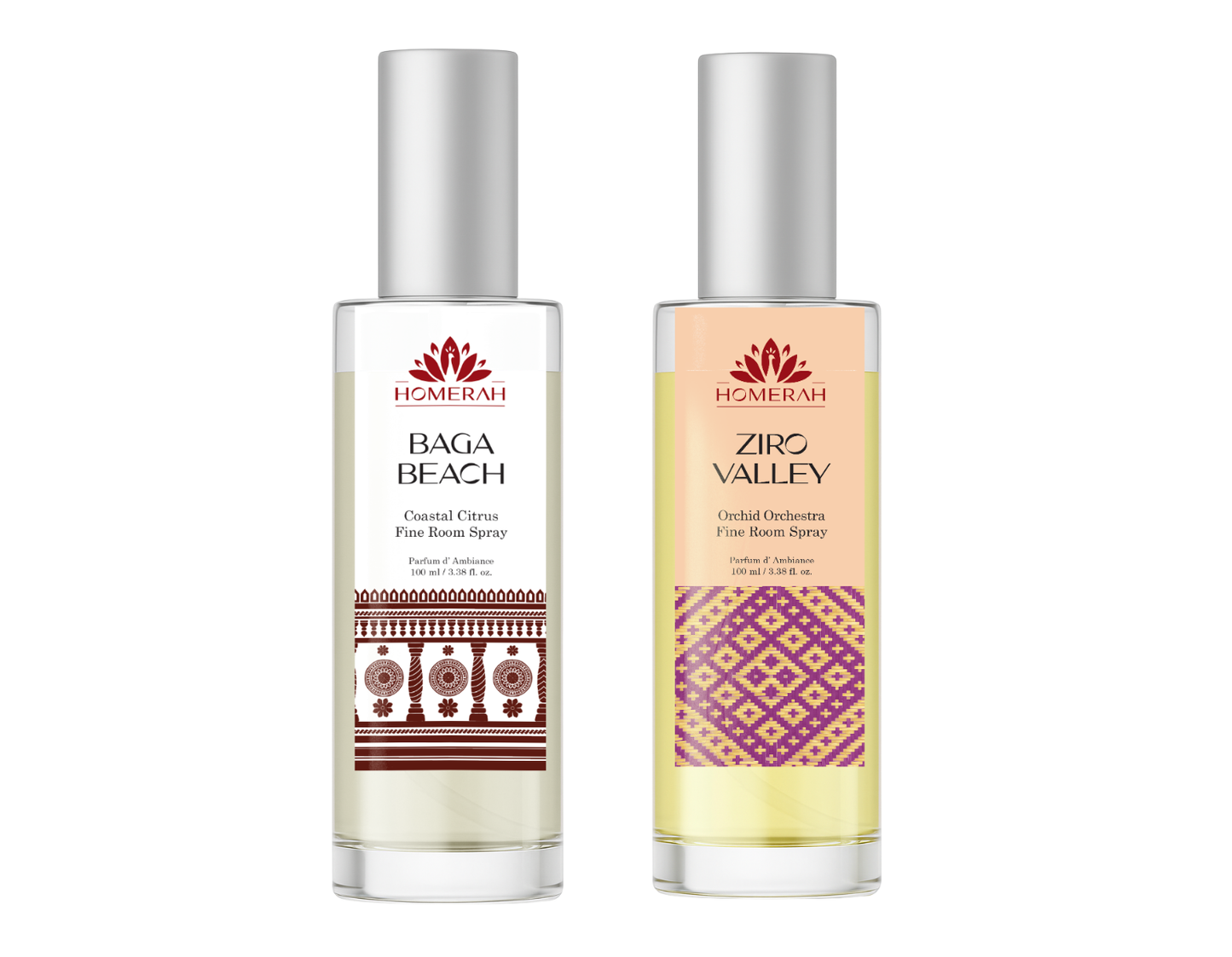 Homerah Weekend Getaway Collection In Gond Tiger Gift Box - Set of 2 Fine Room Parfums - BAGA BEACH (Coastal Citrus) x1, ZIRO VALLEY (Orchid Orchestra) x1