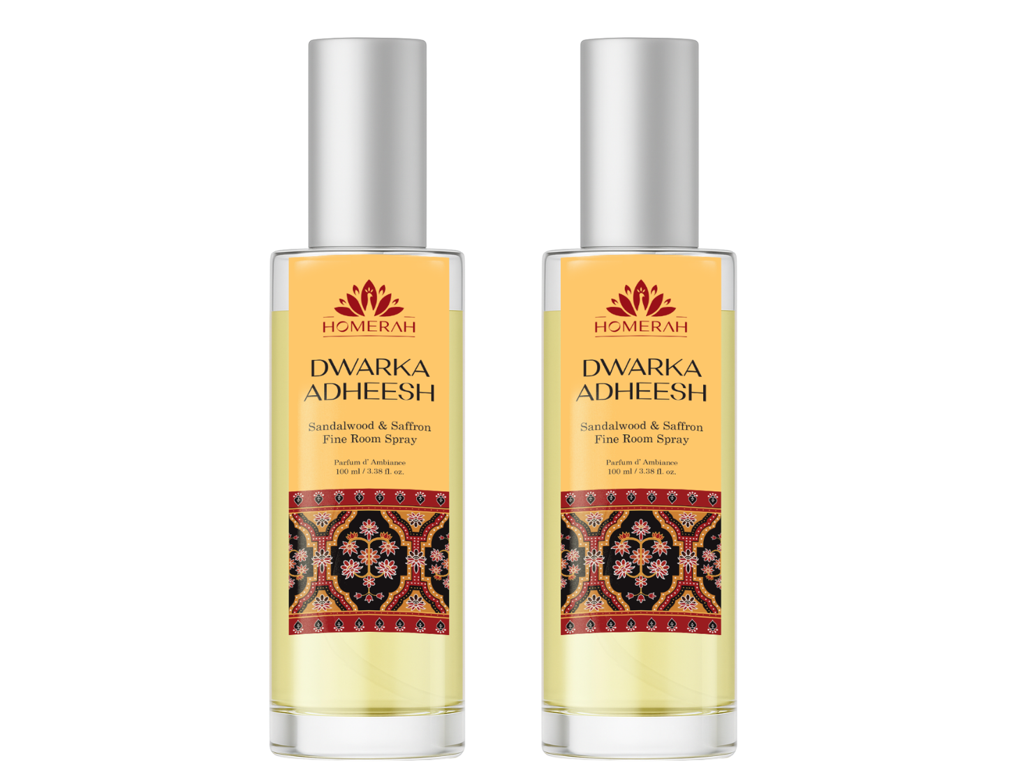 Homerah Divinity Collection In Gond Tiger Gift Box - Set of 2 Fine Room Parfums - DWARKA ADHEESH (Sandalwood & Saffron) x2