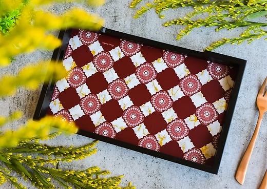 Maroon Moroccan Pattern Handcrafted Wooden Serving Tray