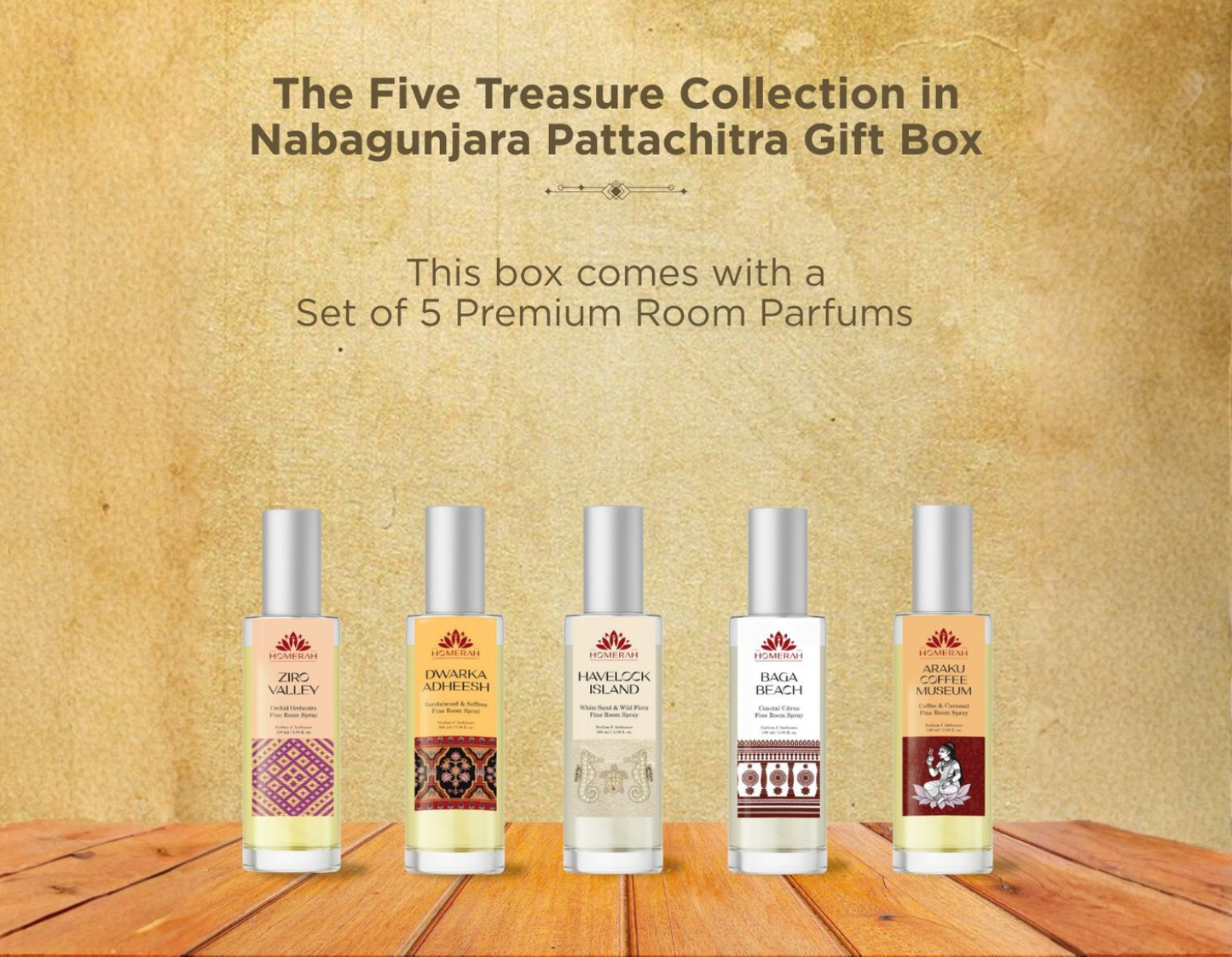 Homerah Five Treasure Collection in Pattachitra Nabagunjara Exquisite Gift Box - Set of 5 Fine Room Parfumes