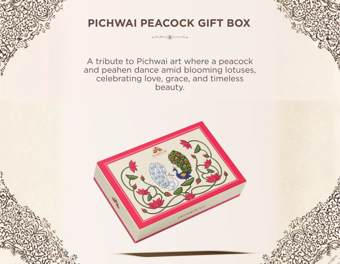 Homerah Pichwai Peacock Gift Box - Set of 2 Scented Soy Wax Luxury Candles - SATTVA (Lemongrass) x2