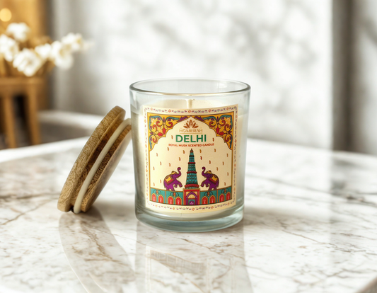 Homerah Premium Scented Soy Wax Jar Candle - Delhi Royal Musk (150gm / 25 Hours Burn Time)