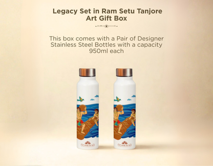 Homerah Epic Collection in Tanjore Ram Setu Gift Box - Set of 2 - Designer Stainless Steel Bottles x2