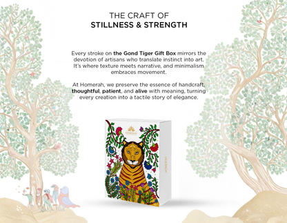 Homerah Coastal Essence in Gond Tiger Gift Box - Set of 3 - HAVELOCK ISLAND (White Sand & Wild Flora) Fine Room Parfum x1 with TEJAS (Spices of India) x1, ANANDA (Honey & Rose) Scented Soy Wax Luxury Candles