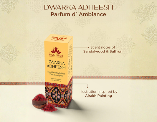 Homerah Luxury Room Spray (Parfum d' Ambiance) - Dwarka Adheesh - Sandalwood & Saffron (100ml)
