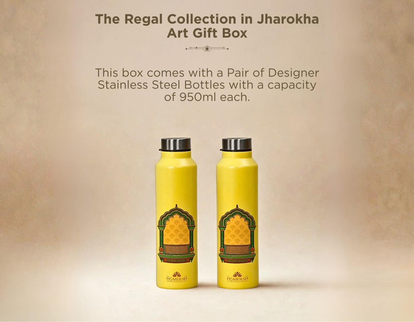 Homerah Regal Collection in Jharokha Gift Box - Set of 2 - Designer Stainless Steel Bottles x2