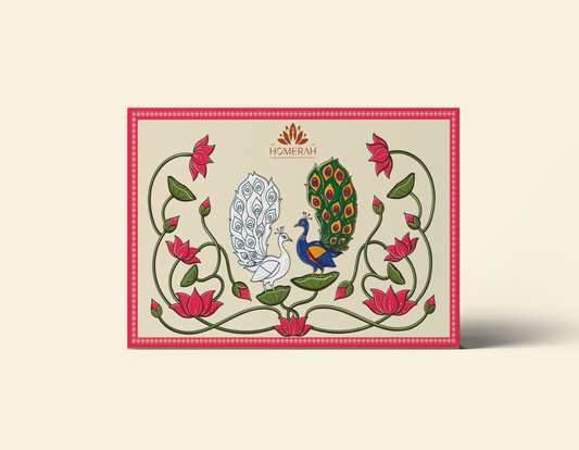 Homerah Pichwai Peacock Gift Box - Set of 2 Scented Soy Wax Luxury Candles - PAVITRA (Eucalyptus) x2