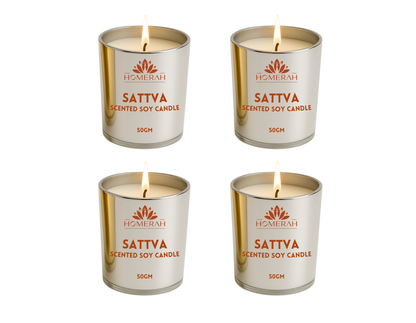Homerah Light & Legacy Collection In Kalamkari Sea Trade Gift Box - Set of 4 Scented Soy Wax Luxury Candles - SATTVA (Lemongrass) x4
