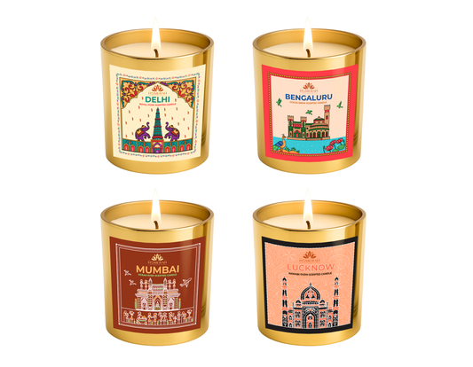 Homerah Capital Cities of India Collection in Pattachitra Nabagunjara Exquisite Gift Box - Set of 4 Luxury Candles