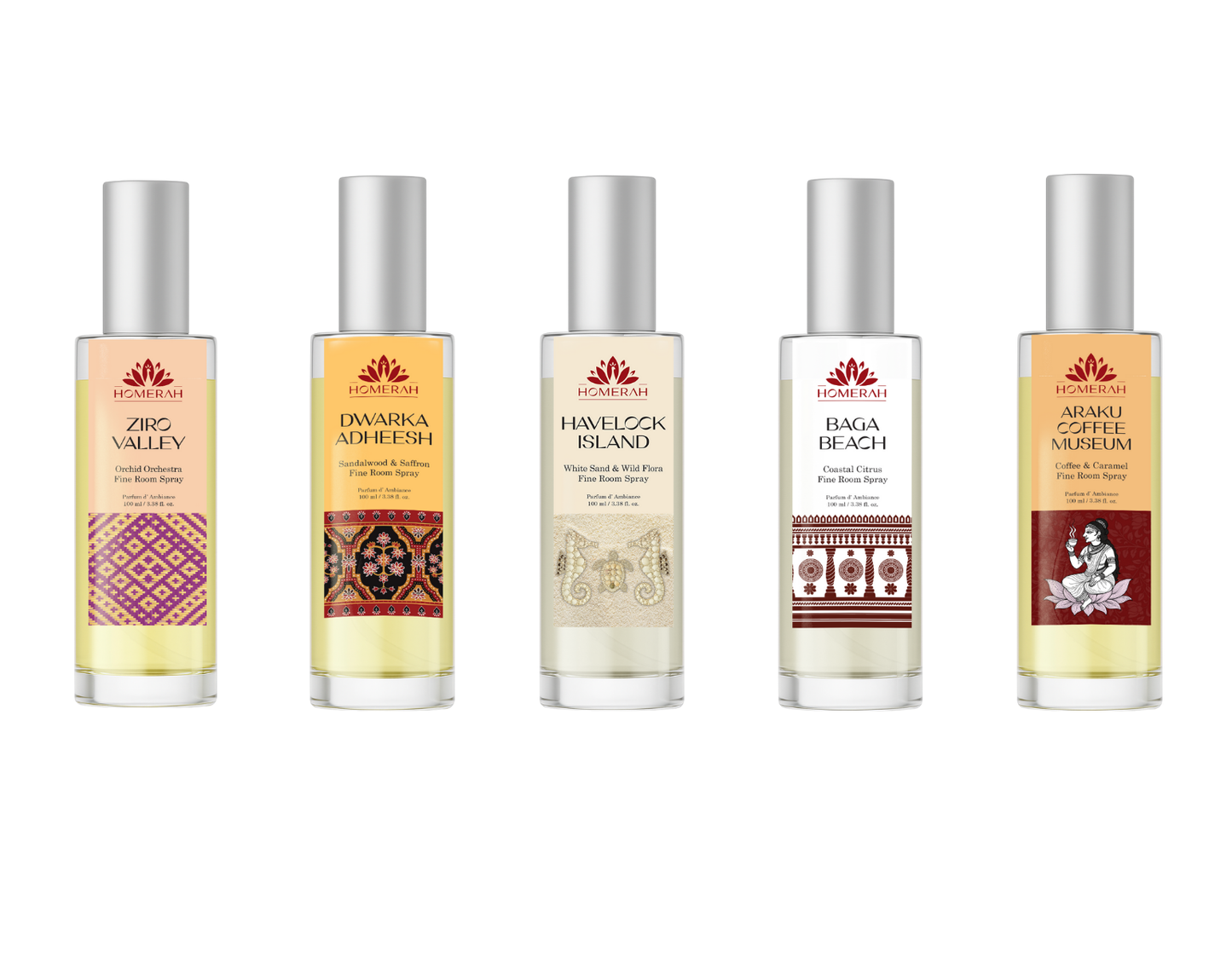 Homerah Five Treasure Collection in Pattachitra Nabagunjara Exquisite Gift Box - Set of 5 Fine Room Parfumes