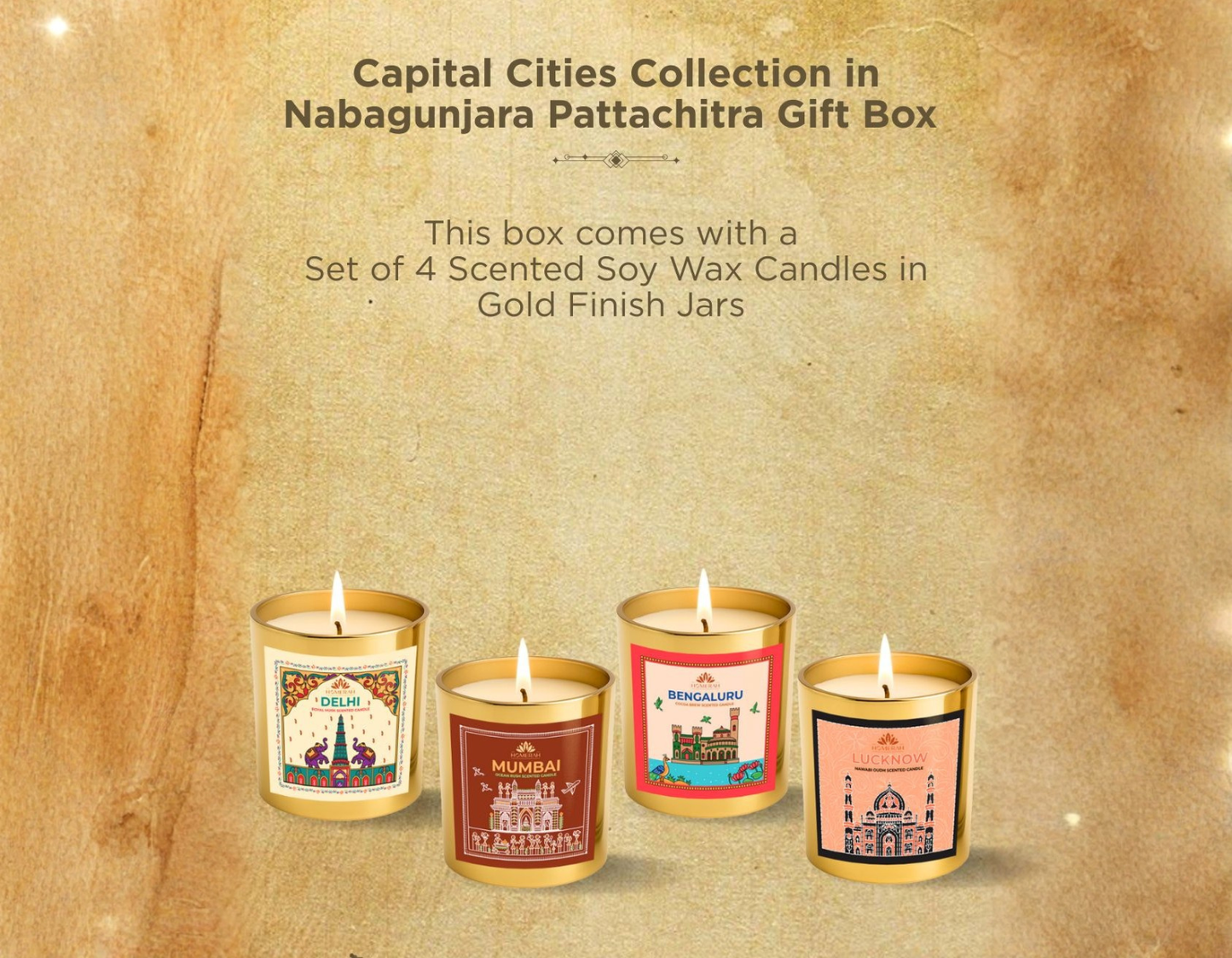 Homerah Capital Cities of India Collection in Pattachitra Nabagunjara Exquisite Gift Box - Set of 4 Luxury Candles