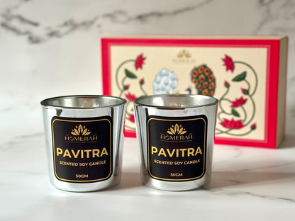 Homerah Pichwai Peacock Gift Box - Set of 2 Scented Soy Wax Luxury Candles - PAVITRA (Eucalyptus) x2