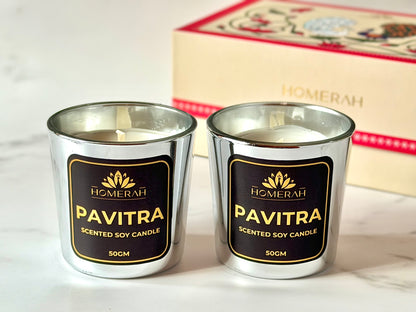 Homerah Pichwai Peacock Gift Box - Set of 2 Scented Soy Wax Luxury Candles - PAVITRA (Eucalyptus) x2