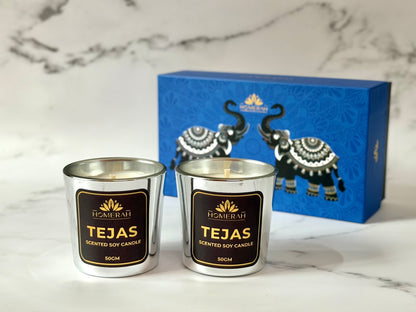 Homerah Mandala Elephant Turtle Gift Box - Set of 2 Scented Soy Wax Luxury Candles - TEJAS (Spices of India) x2