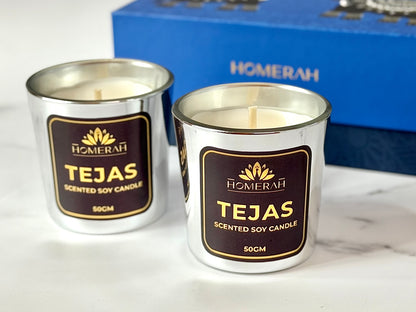 Homerah Mandala Elephant Turtle Gift Box - Set of 2 Scented Soy Wax Luxury Candles - TEJAS (Spices of India) x2