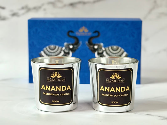 Homerah Mandala Elephant Turtle Gift Box - Set of 2 Scented Soy Wax Luxury Candles - ANANDA (Honey & Rose) x2