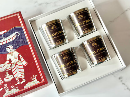 Homerah Light & Legacy Collection In Kalamkari Sea Trade Gift Box - Set of 4 Scented Soy Wax Luxury Candles - PAVITRA (Eucalyptus) x4