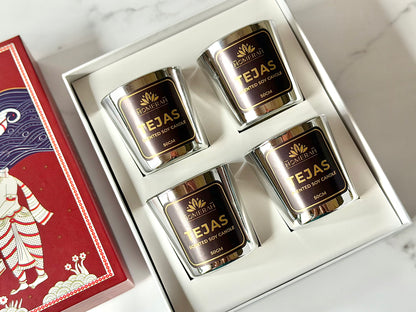 Homerah Light & Legacy Collection In Kalamkari Sea Trade Gift Box - Set of 4 Scented Soy Wax Luxury Candles - TEJAS (Spices of India) x4