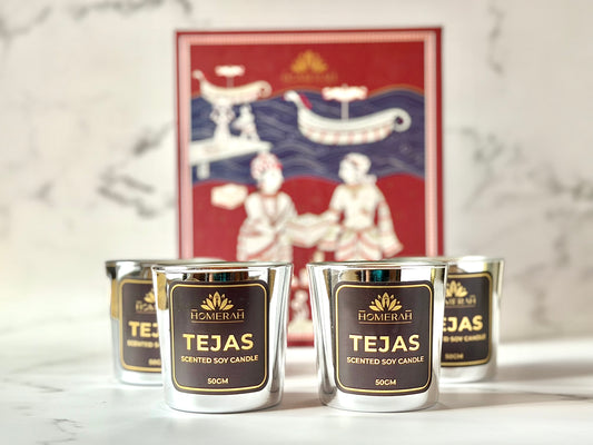 Homerah Light & Legacy Collection In Kalamkari Sea Trade Gift Box - Set of 4 Scented Soy Wax Luxury Candles - TEJAS (Spices of India) x4