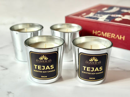 Homerah Light & Legacy Collection In Kalamkari Sea Trade Gift Box - Set of 4 Scented Soy Wax Luxury Candles - TEJAS (Spices of India) x4
