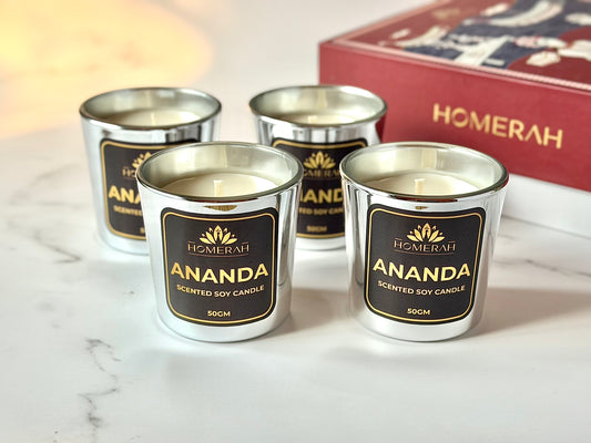 Homerah Light & Legacy Collection In Kalamkari Sea Trade Gift Box - Set of 4 Scented Soy Wax Luxury Candles - ANANDA (Honey & Rose) x4