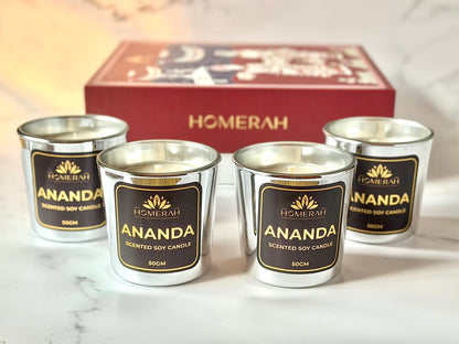 Homerah Light & Legacy Collection In Kalamkari Sea Trade Gift Box - Set of 4 Scented Soy Wax Luxury Candles - ANANDA (Honey & Rose) x4