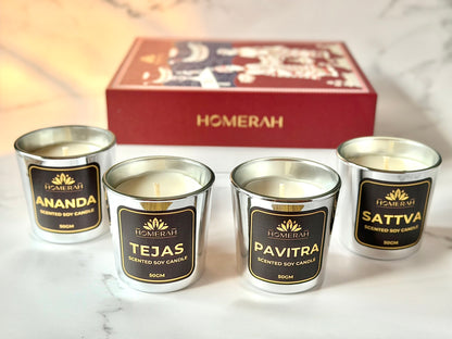 Homerah Light & Legacy Collection In Kalamkari Sea Trade Gift Box - Set of 4 Scented Soy Wax Luxury Candles - TEJAS (Spices of India) x4