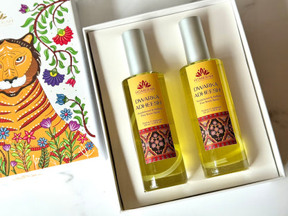 Homerah Divinity Collection In Gond Tiger Gift Box - Set of 2 Fine Room Parfums - DWARKA ADHEESH (Sandalwood & Saffron) x2