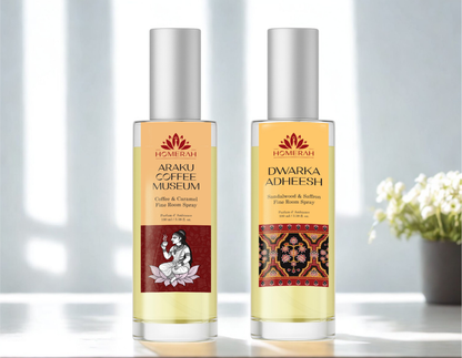 Homerah East & West Collection In Gond Tiger Gift Box - Set of 2 Fine Room Parfums - DWARKA ADHEESH (Sandalwood & Saffron) x1, ARAKU COFFEE MUSEUM (Coffee & Caramel) x1