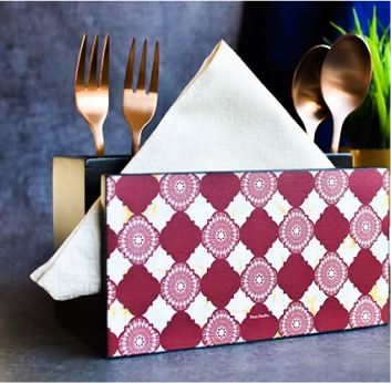 Maroon Moroccan Wooden Napkin Holder and Cutlery Organiser Stand